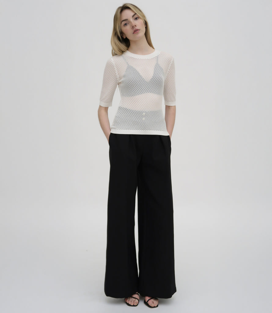 MESH CROPPED SLEEVE SWEATER
