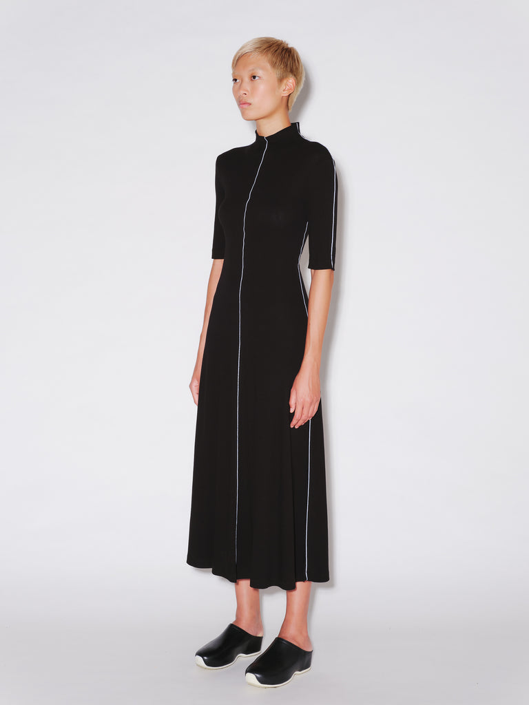 CONTRAST STITCH MOCK NECK DRESS