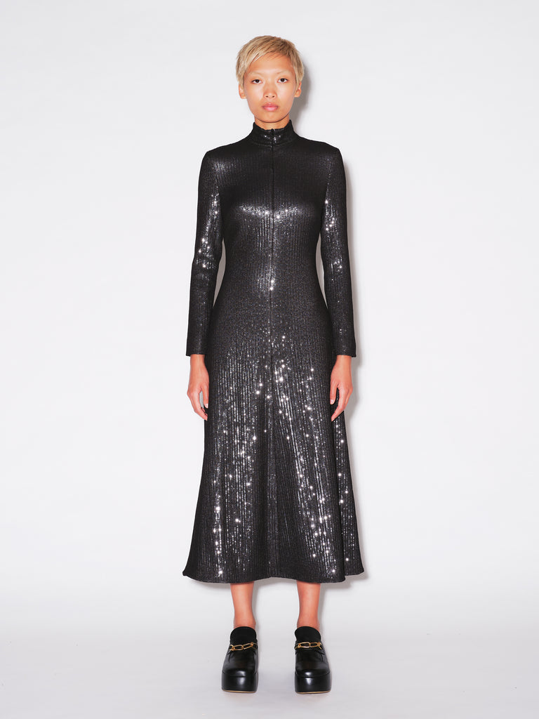 ZIP UP TURTLENECK DRESS - SEQUINS