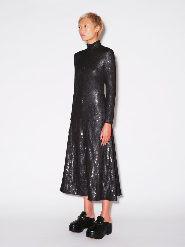 ZIP UP TURTLENECK DRESS - SEQUINS