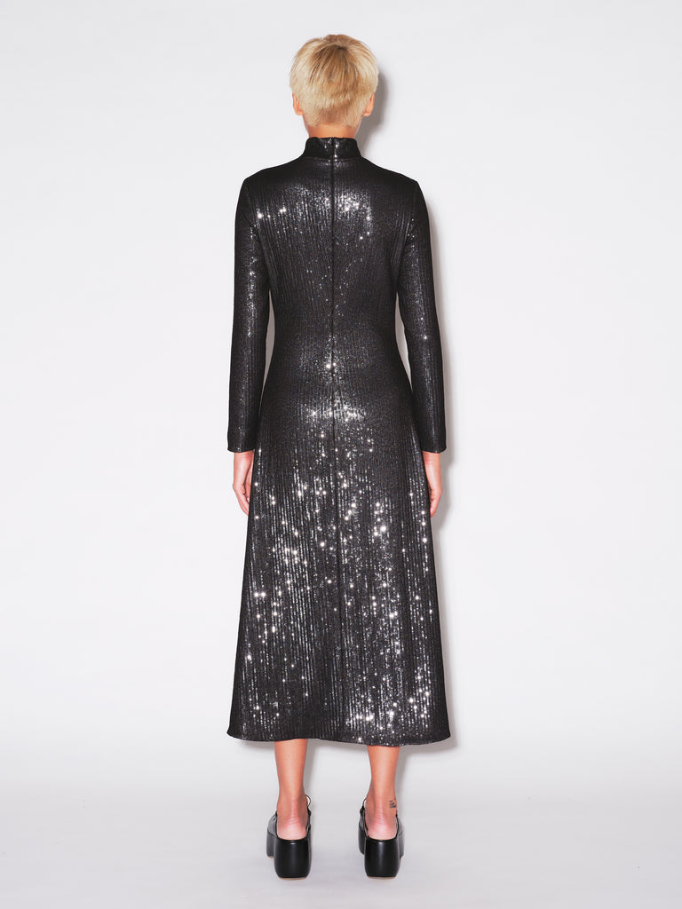 ZIP UP TURTLENECK DRESS - SEQUINS