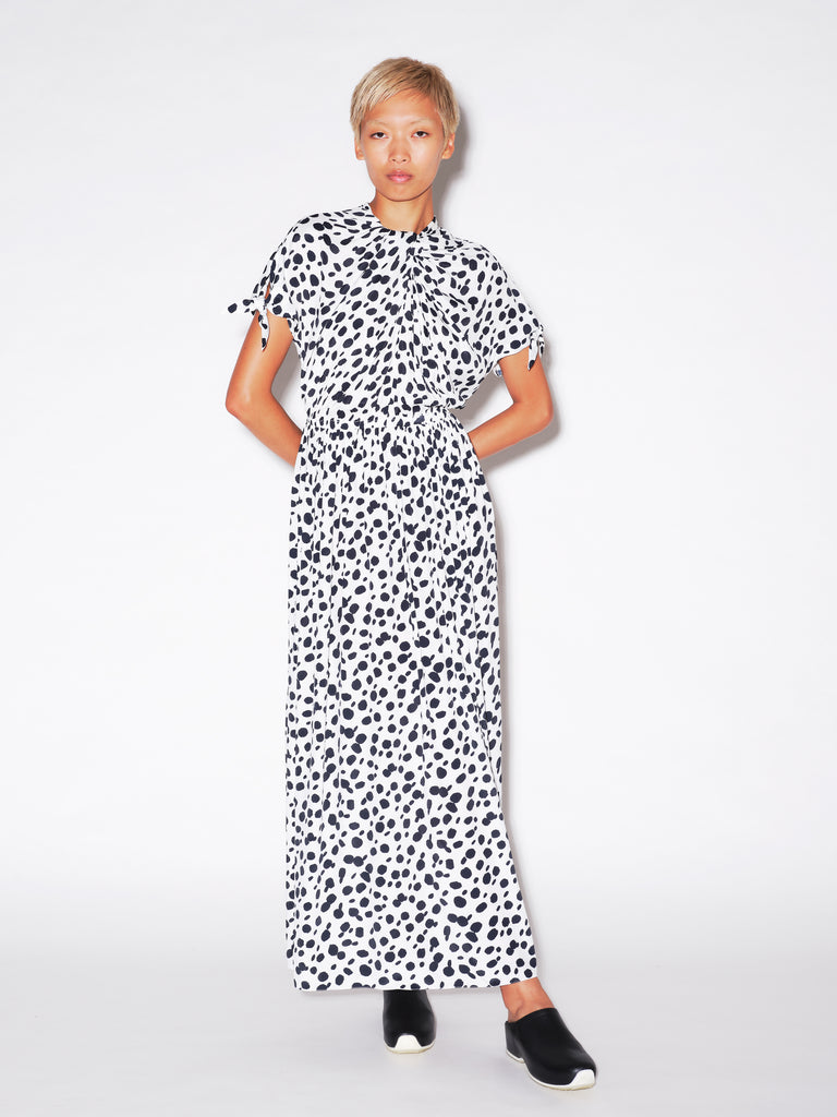 TWIST NECK TIE DRESS - ANIMAL POLKA DOT