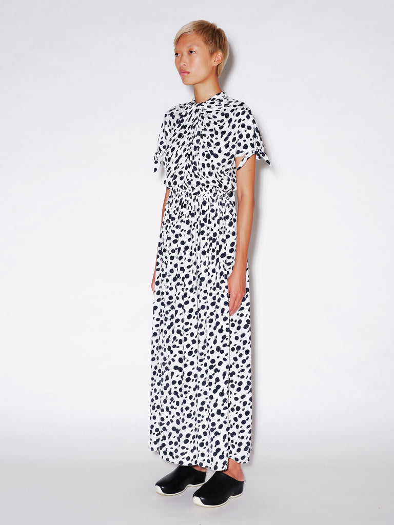 TWIST NECK TIE DRESS - ANIMAL POLKA DOT