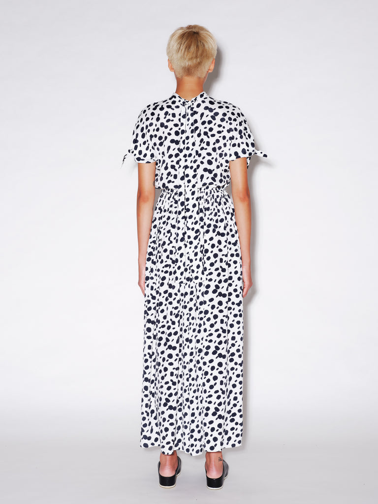 TWIST NECK TIE DRESS - ANIMAL POLKA DOT