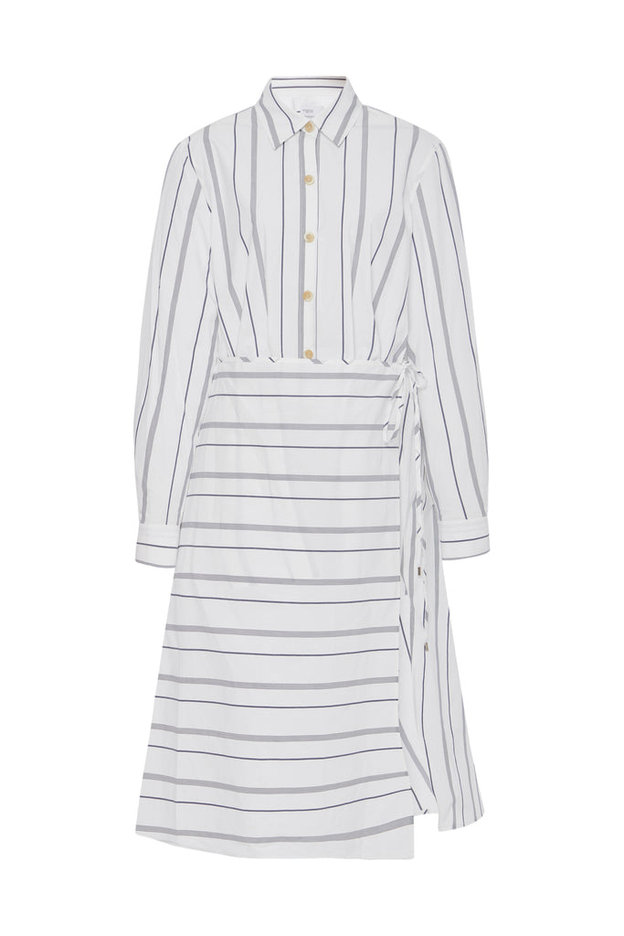 ASYMMETRIC APRON SHIRT - WIDE STRIPE COTTON POPLIN