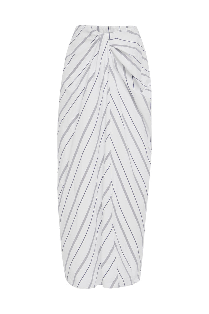 PULL ON TWIST FRONT MAXI SKIRT - WIDE STRIPE COTTO