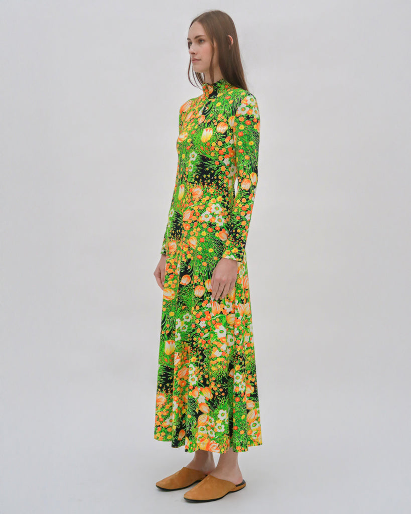 ZIP UP TURTLENECK DRESS - GARDEN FLORALS