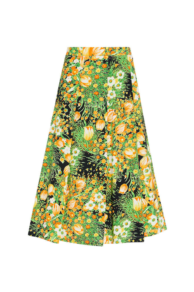 PULL ON PLEATED MIDI SKIRT - GARDEN FLORALS