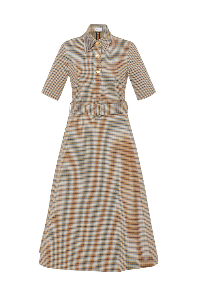 SS BELTED SHIRTDRESS - HOUNDSTOOTH PLAID