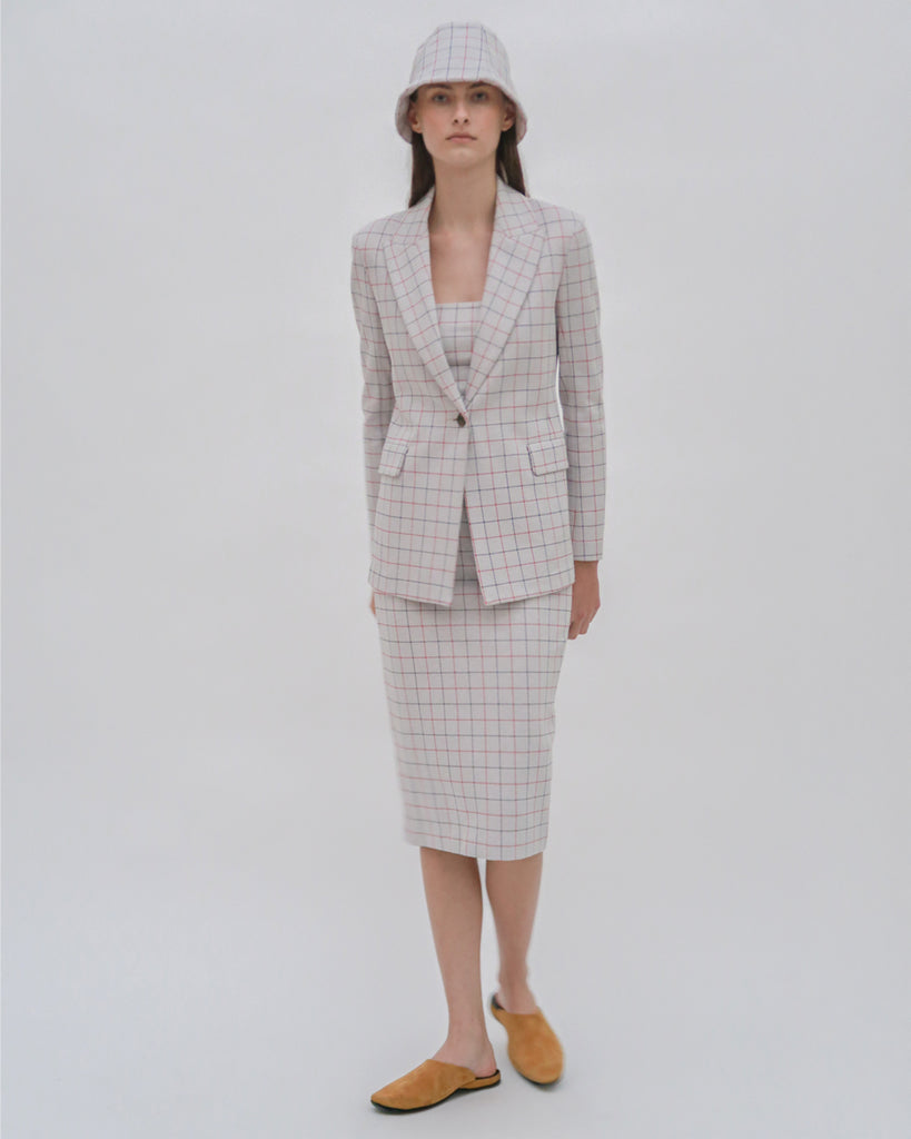 PEAK LAPEL JACKET - STRIPED WINDOWPANE JACQUARD