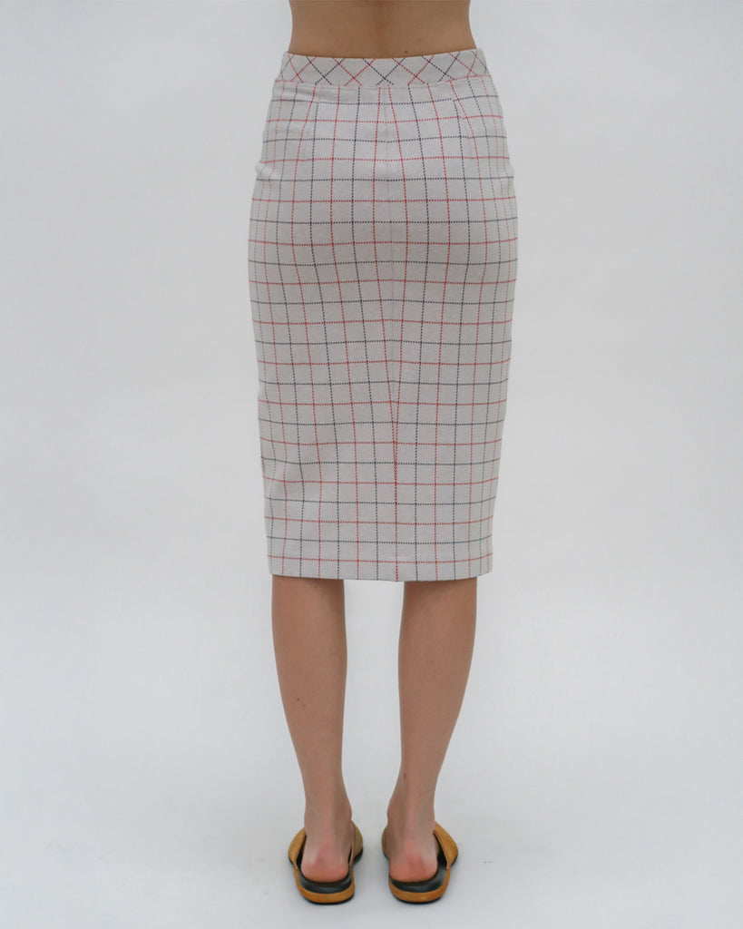 PULL ON PENCIL SKIRT - STRIPED WINDOWPANE