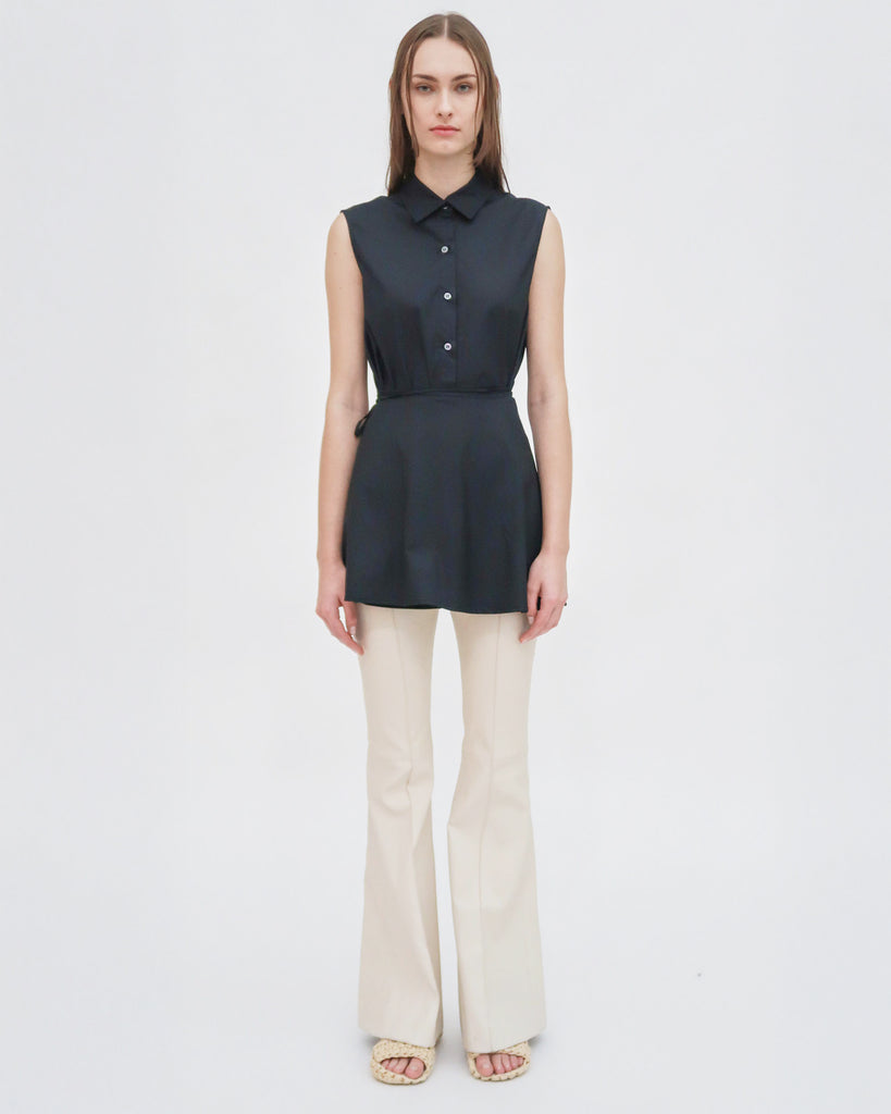 SLEEVELESS ASYMMETRIC APRON SHIRT - STRETCH COTTON
