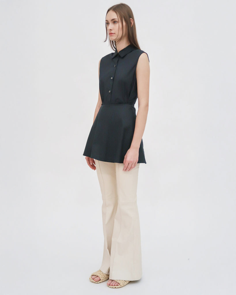 SLEEVELESS ASYMMETRIC APRON SHIRT - STRETCH COTTON