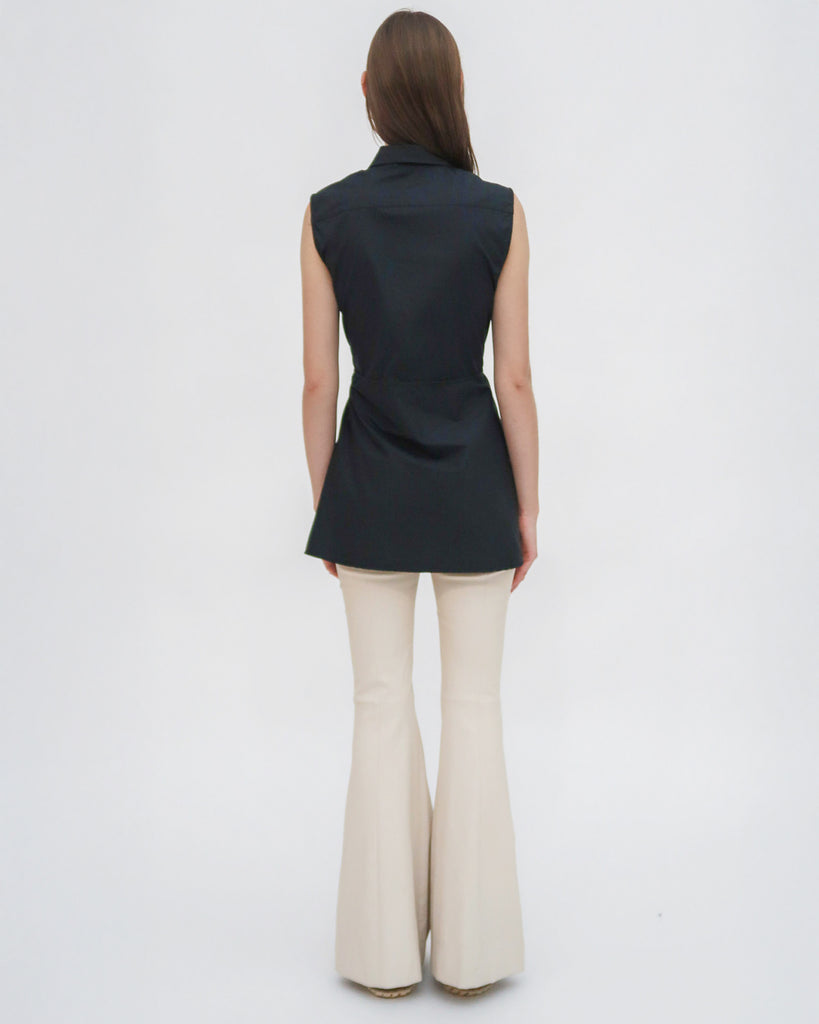 SLEEVELESS ASYMMETRIC APRON SHIRT - STRETCH COTTON