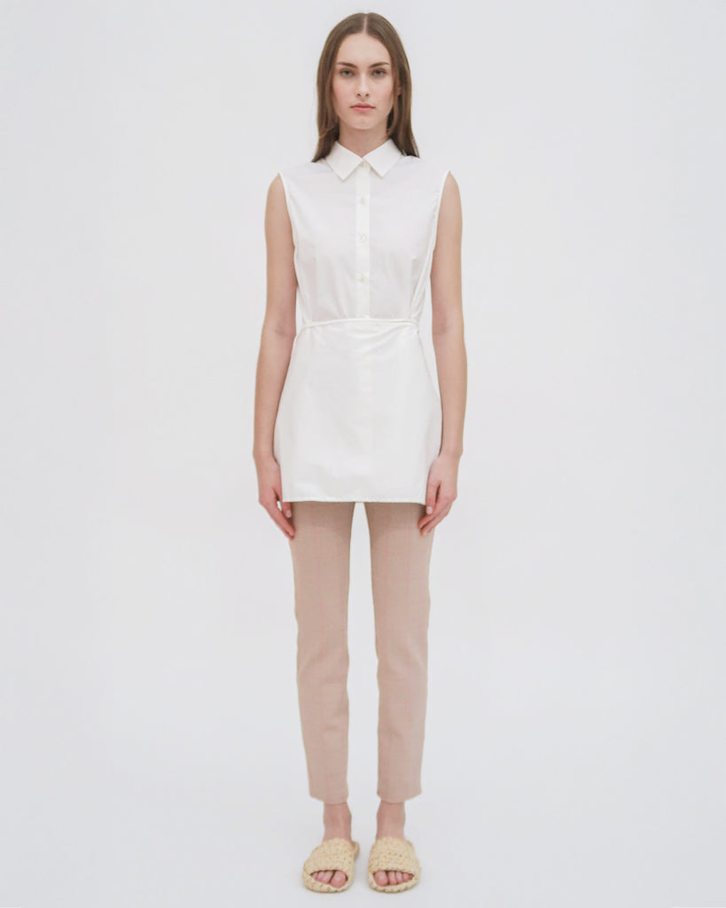 SLEEVELESS ASYMMETRIC APRON SHIRT - STRETCH COTTON