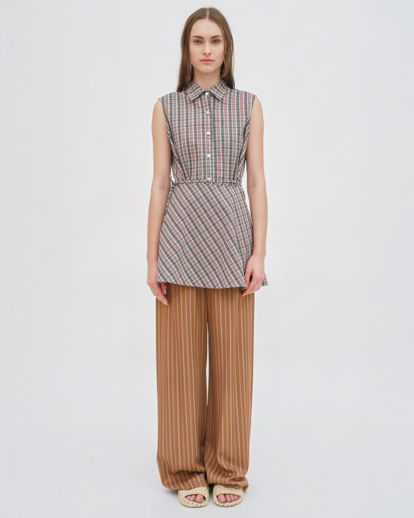 SLEEVELESS ASYMMETRIC APRON SHIRT - PLAID SHIRTING