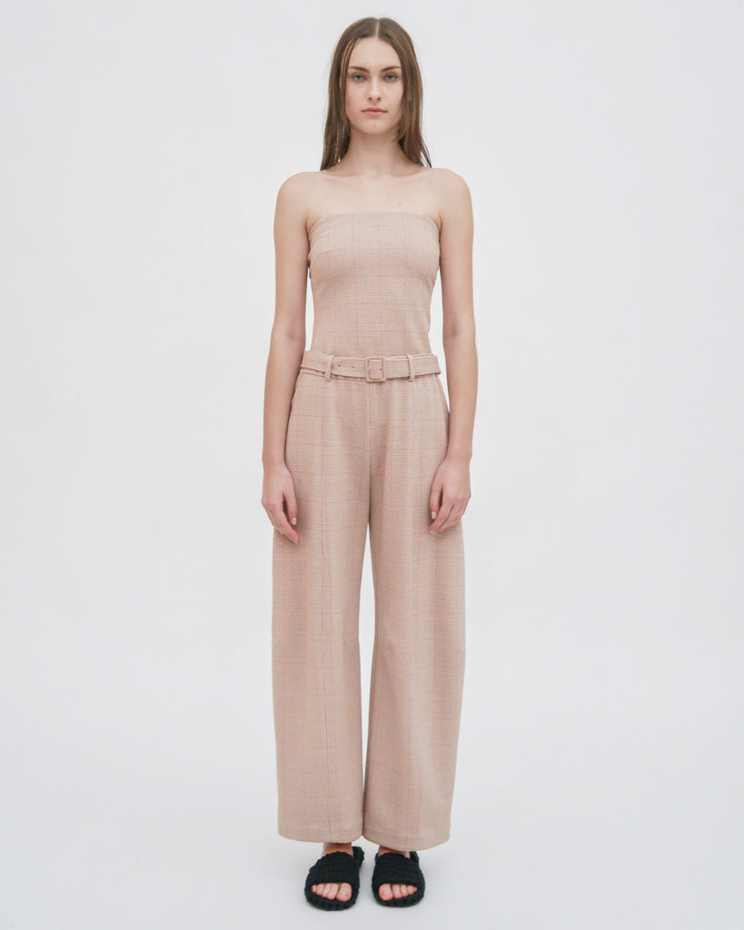 BELTED STRAIGHT TAPER TAB PANT - PLAID