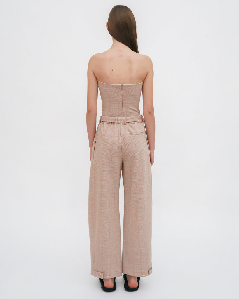 BELTED STRAIGHT TAPER TAB PANT - PLAID