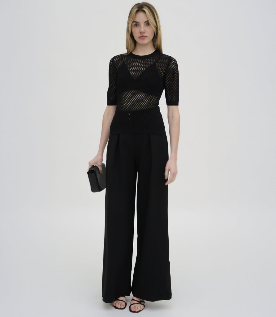 MESH CROPPED SLEEVE SWEATER