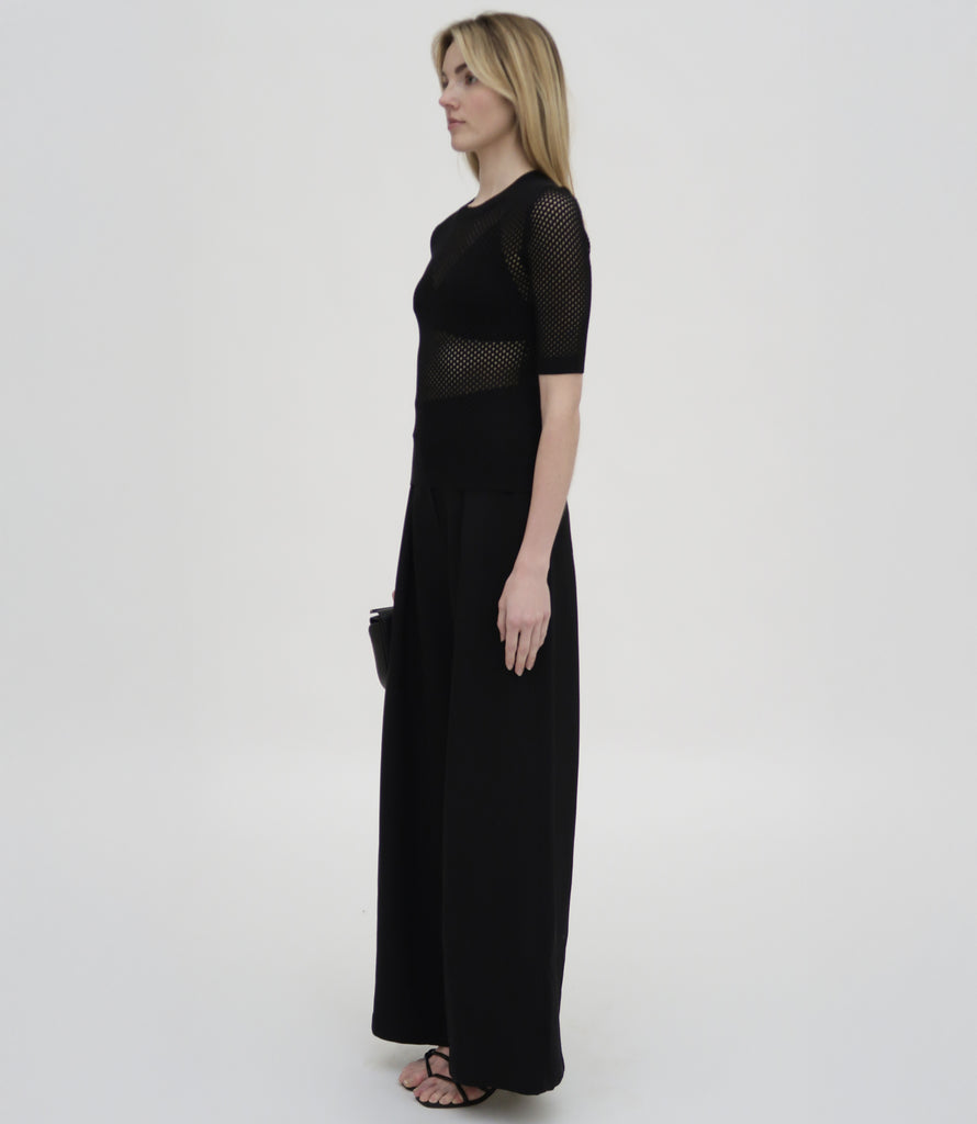 MESH CROPPED SLEEVE SWEATER