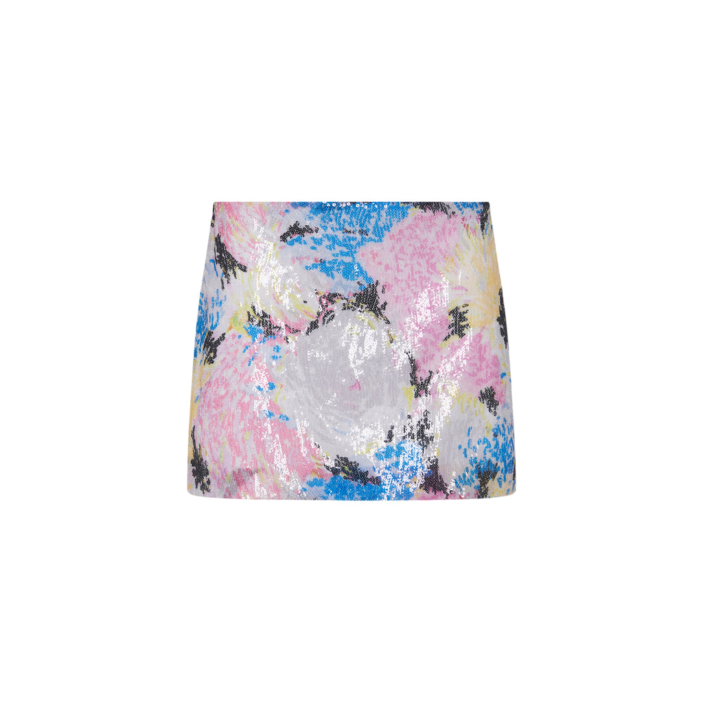 MINI SKIRT - PAINTED FLORAL SEQUIN MESH