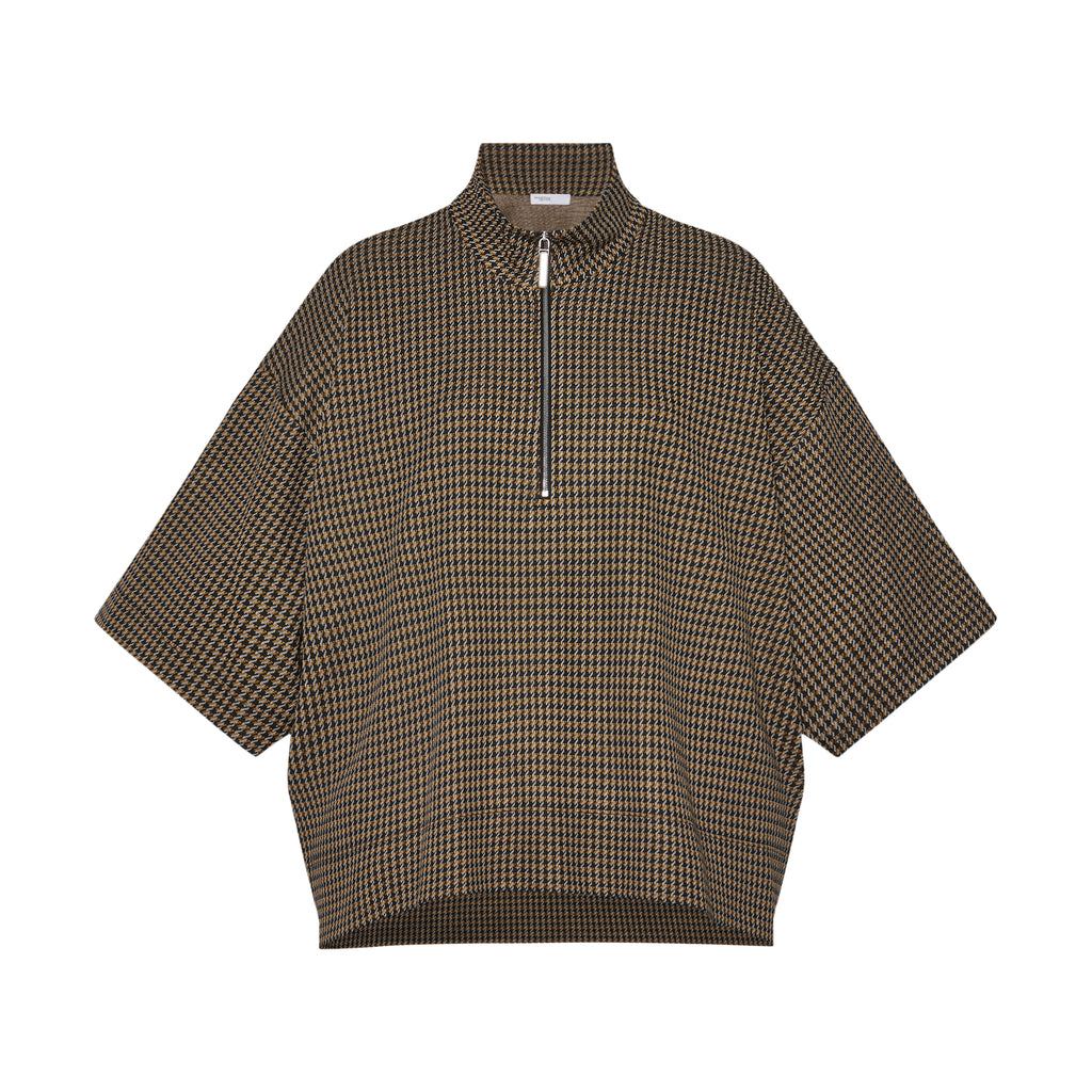 ZIP-UP OVERSIZED POLO TOP - HOUNDSTOOTH