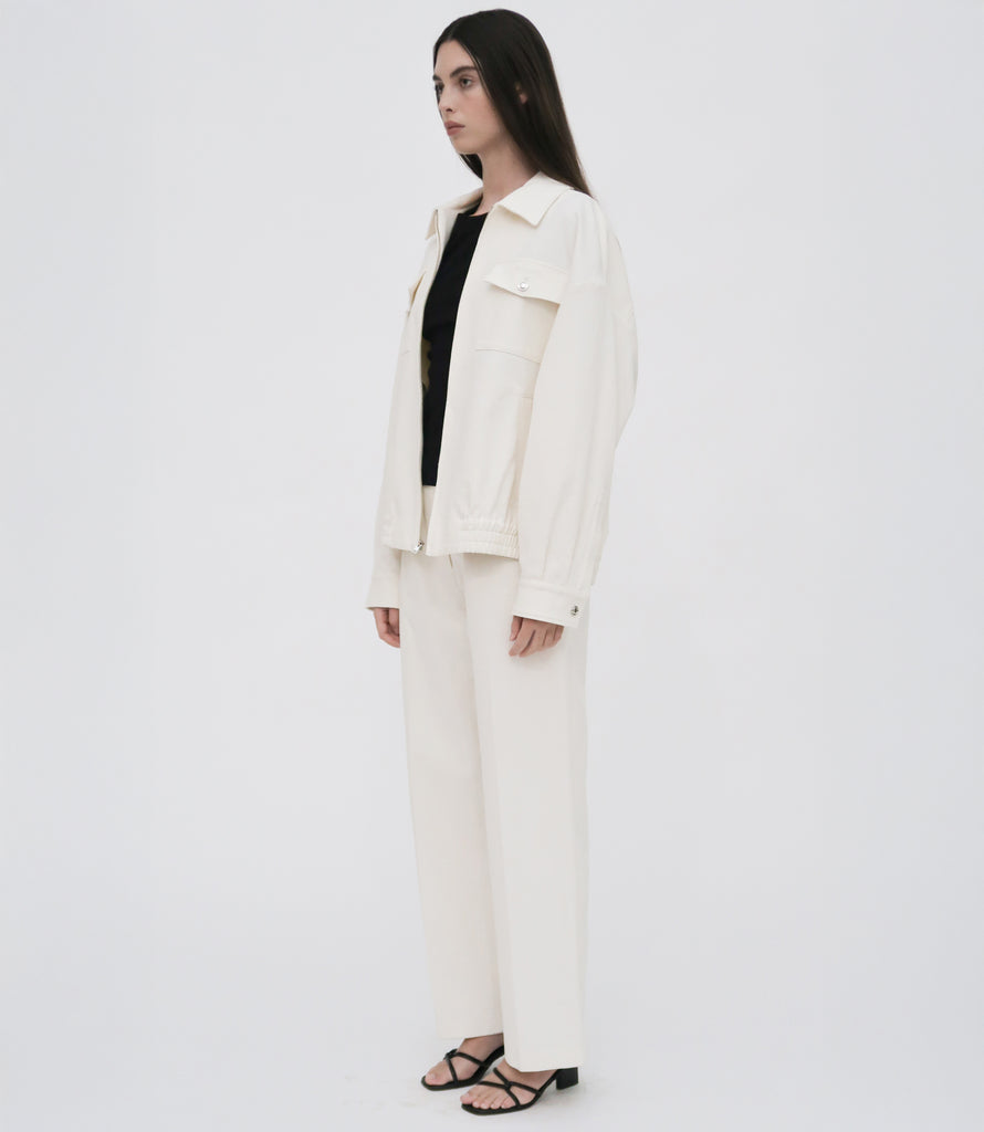 ZIP FRONT SHIRT JACKET - COTTON LINEN PIQUE