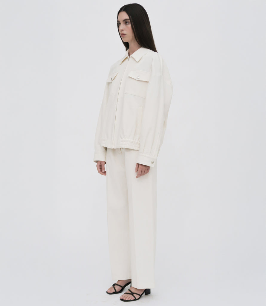 ZIP FRONT SHIRT JACKET - COTTON LINEN PIQUE