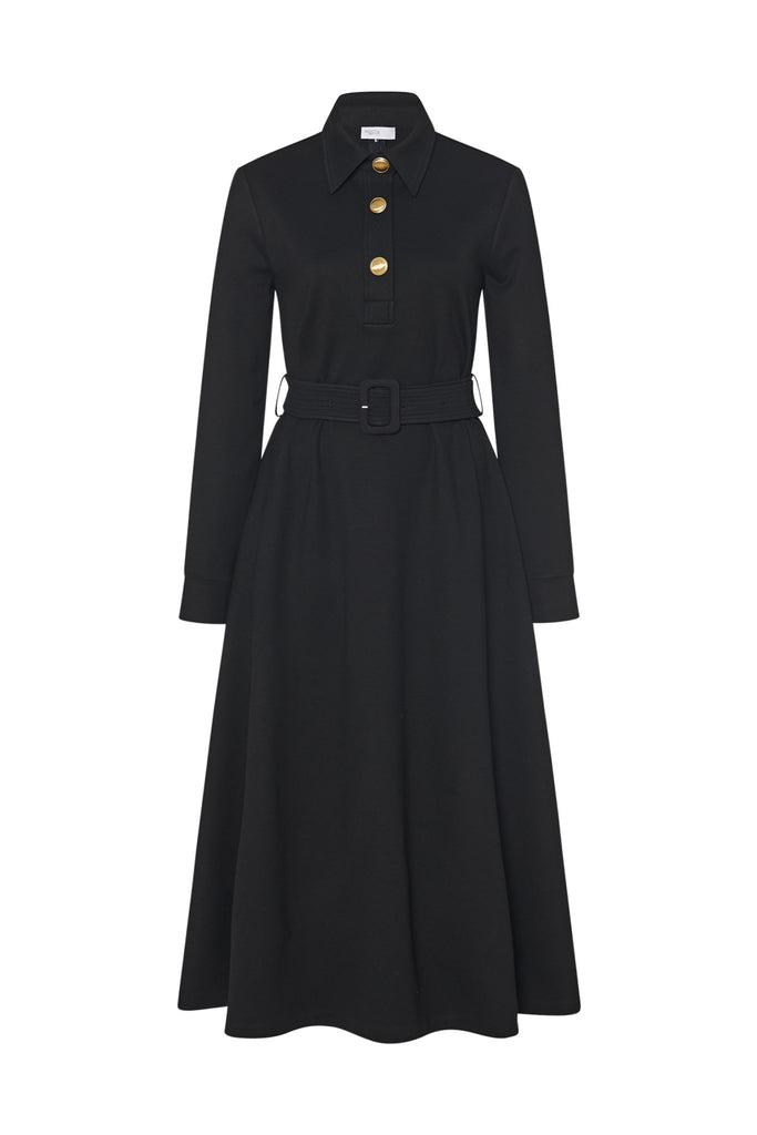 LONG SLEEVE SHIRTDRESS - SOLID INTERLOCK