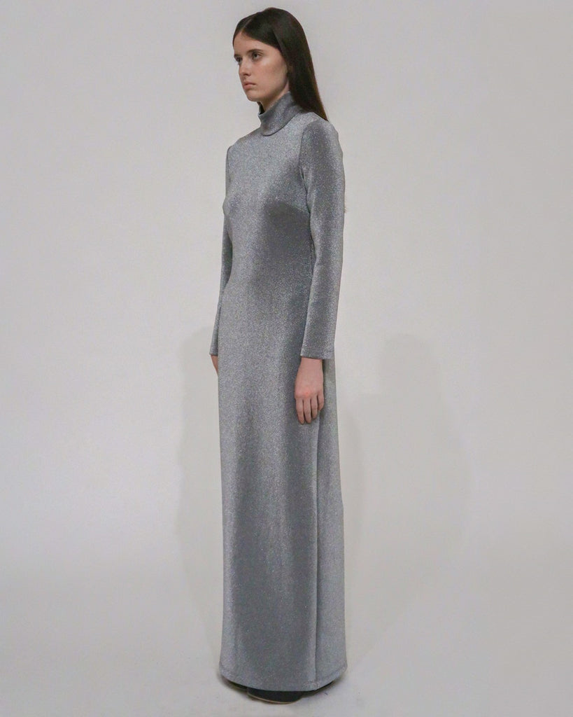 FITTED TURTLENECK MAXI DRESS - LUREX