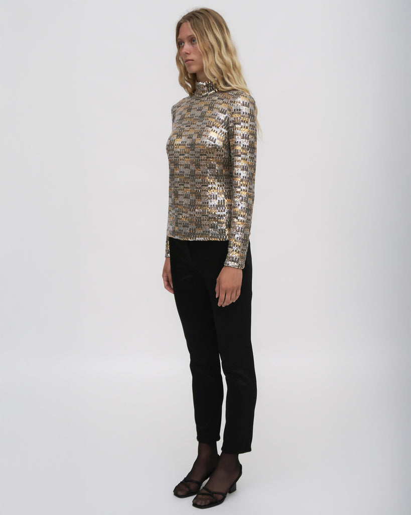 FITTED TURTLENECK TOP - BAUHAUS MESH SEQUINS