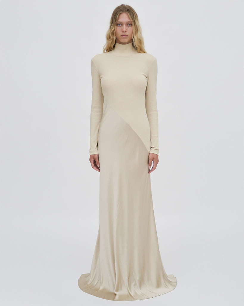 BIAS TURTLENECK COMBO MAXI DRESS