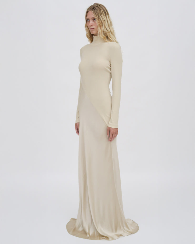 BIAS TURTLENECK COMBO MAXI DRESS