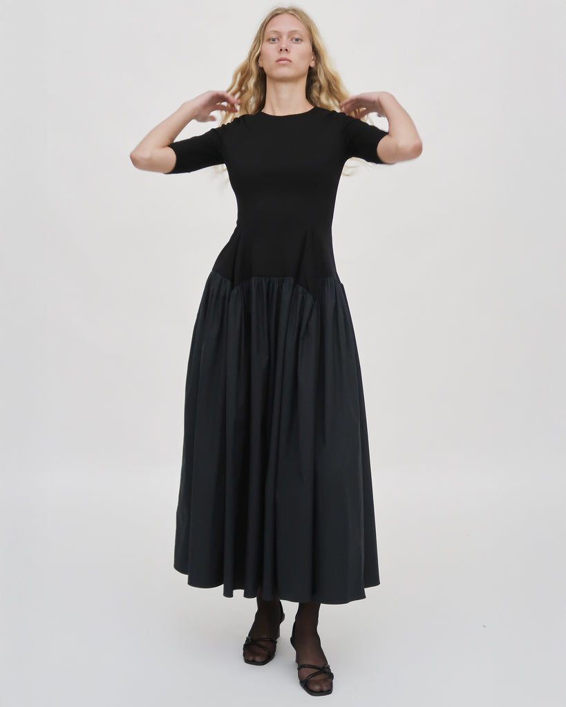 FITTED GATHERED PEPLUM COMBO DRESS