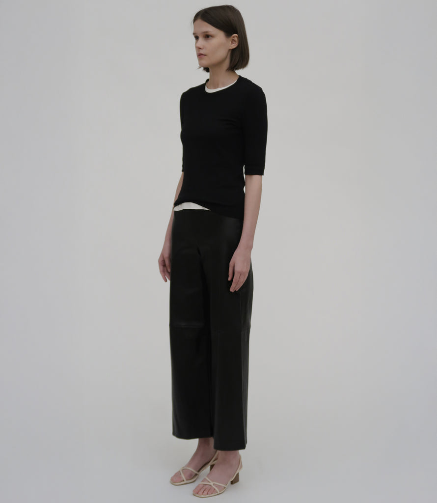 Pull On Cropped Straight Leather Pant