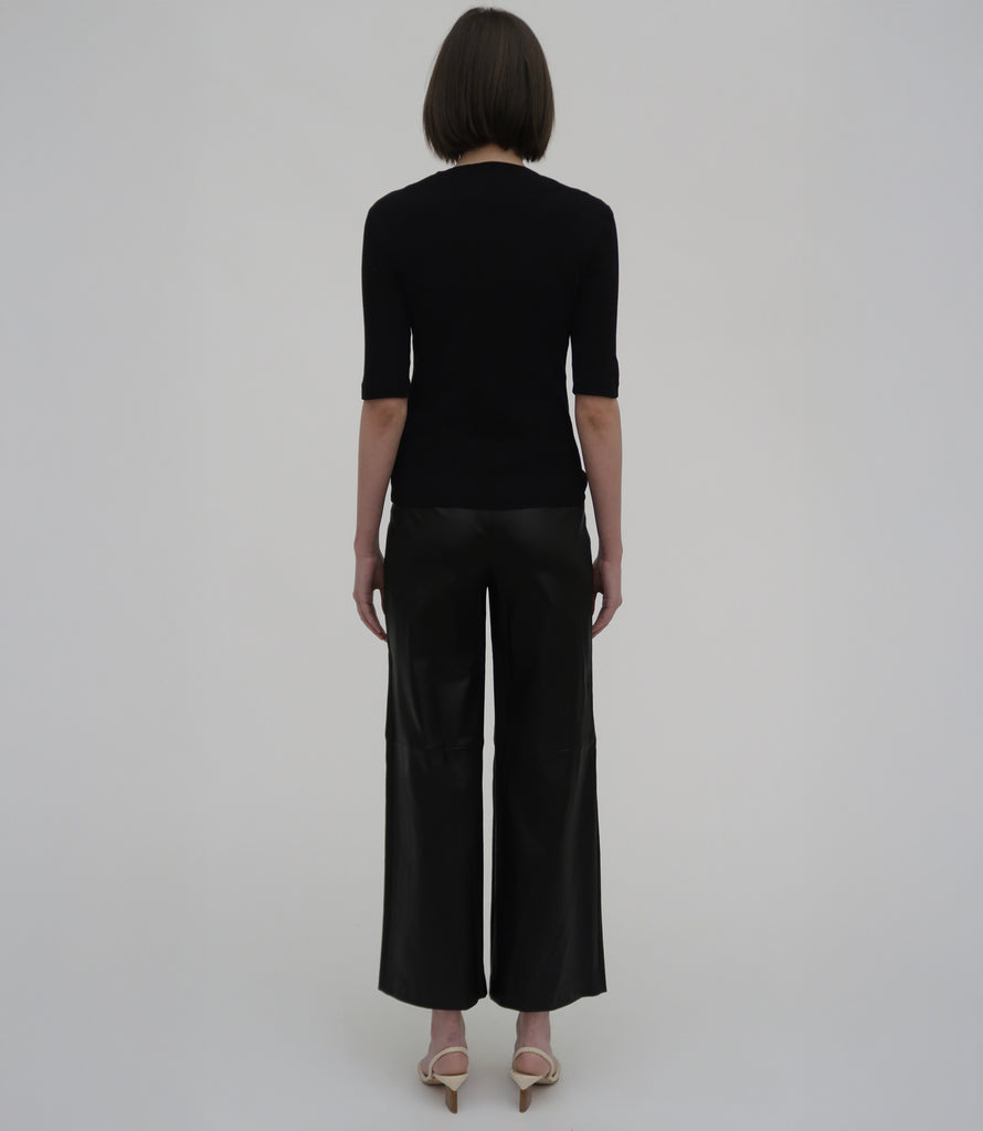 Pull On Cropped Straight Leather Pant