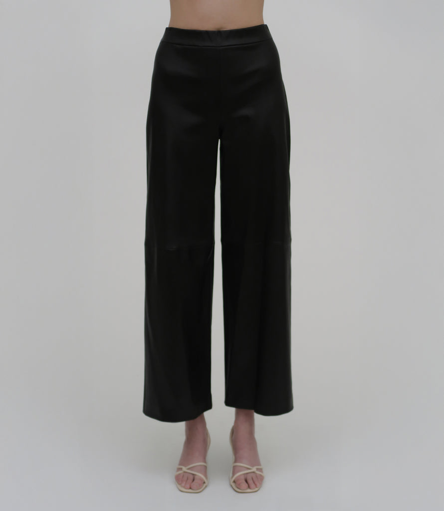 Pull On Cropped Straight Leather Pant