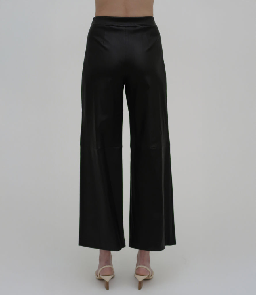 Pull On Cropped Straight Leather Pant