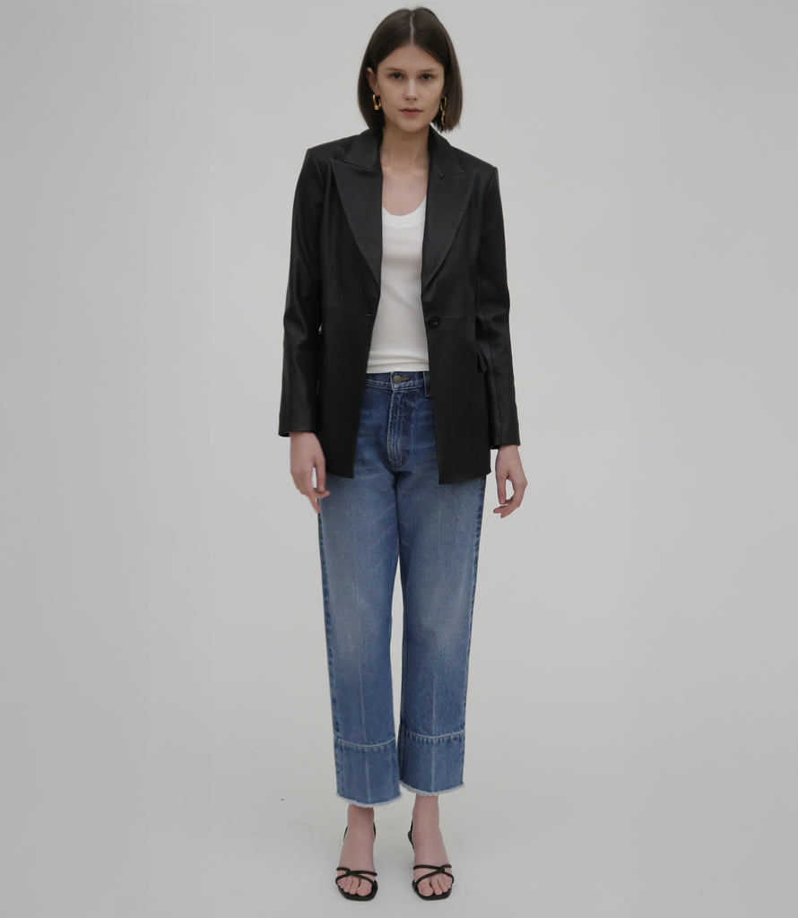 Peak Lapel Leather Jacket