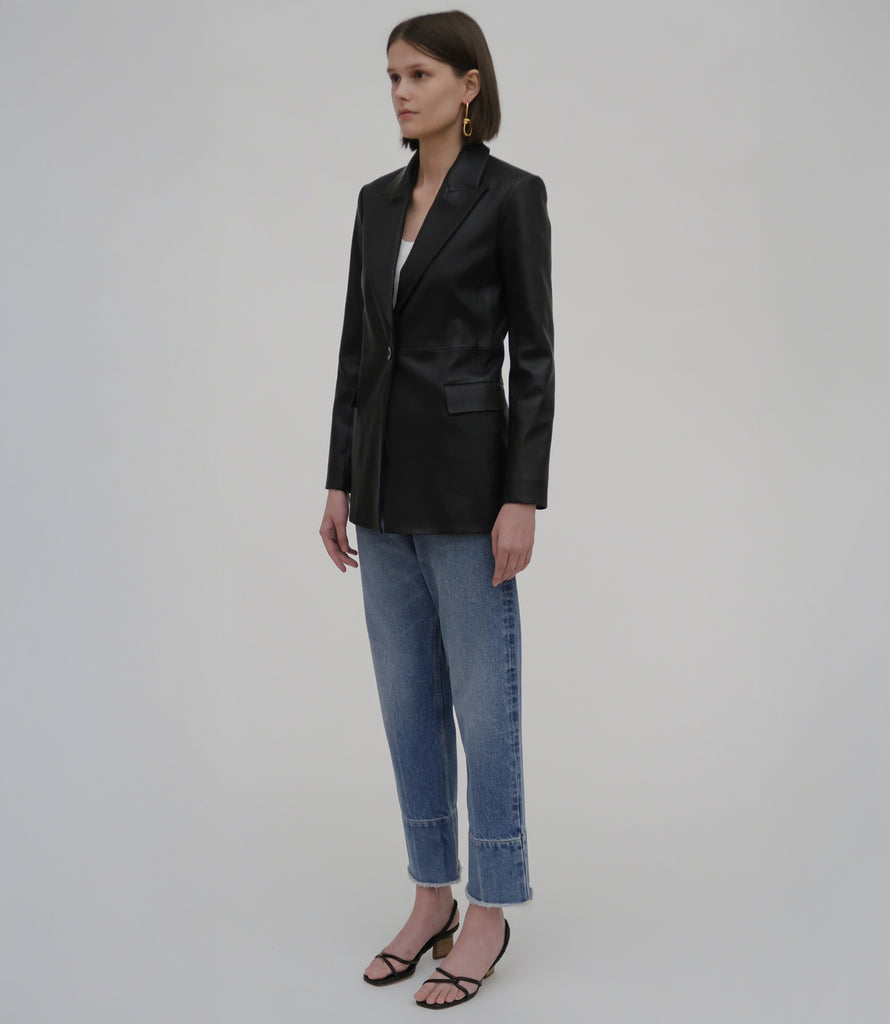Peak Lapel Leather Jacket