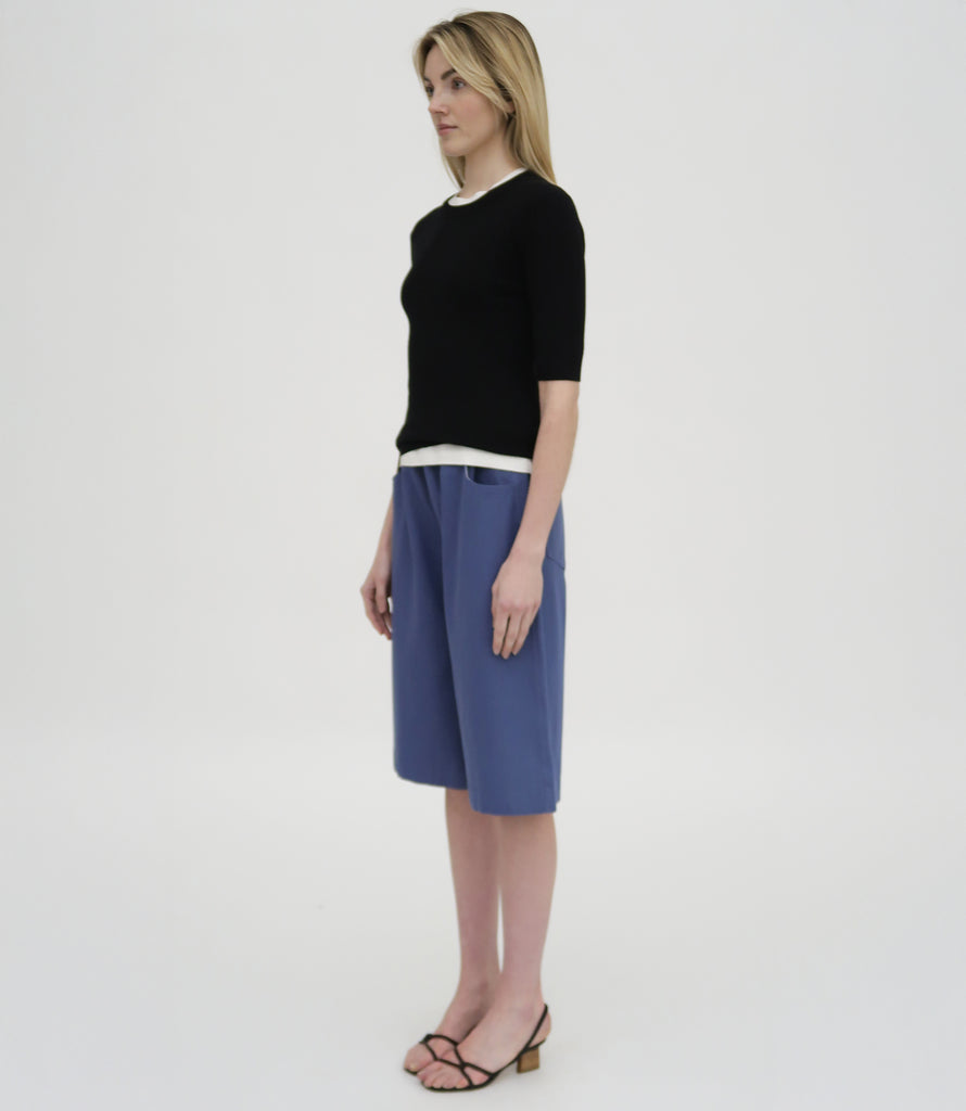 RIBBED CROPPED SLEEVE SWEATER