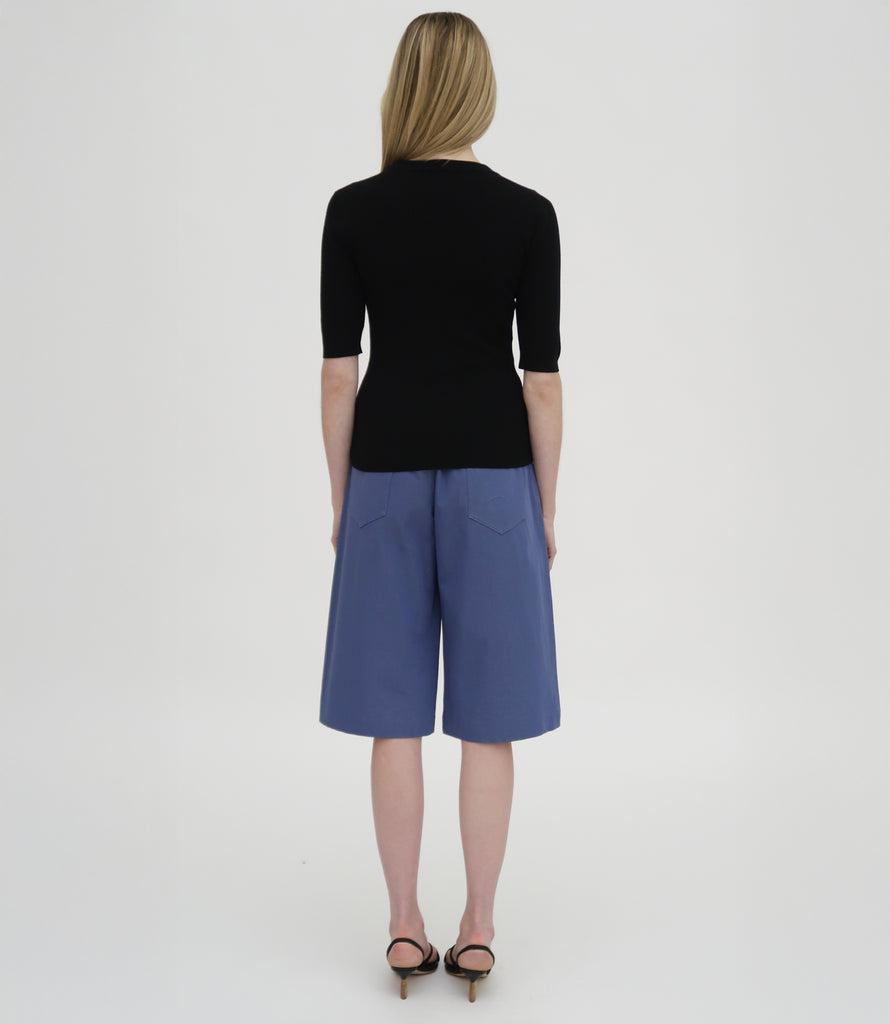 RIBBED CROPPED SLEEVE SWEATER