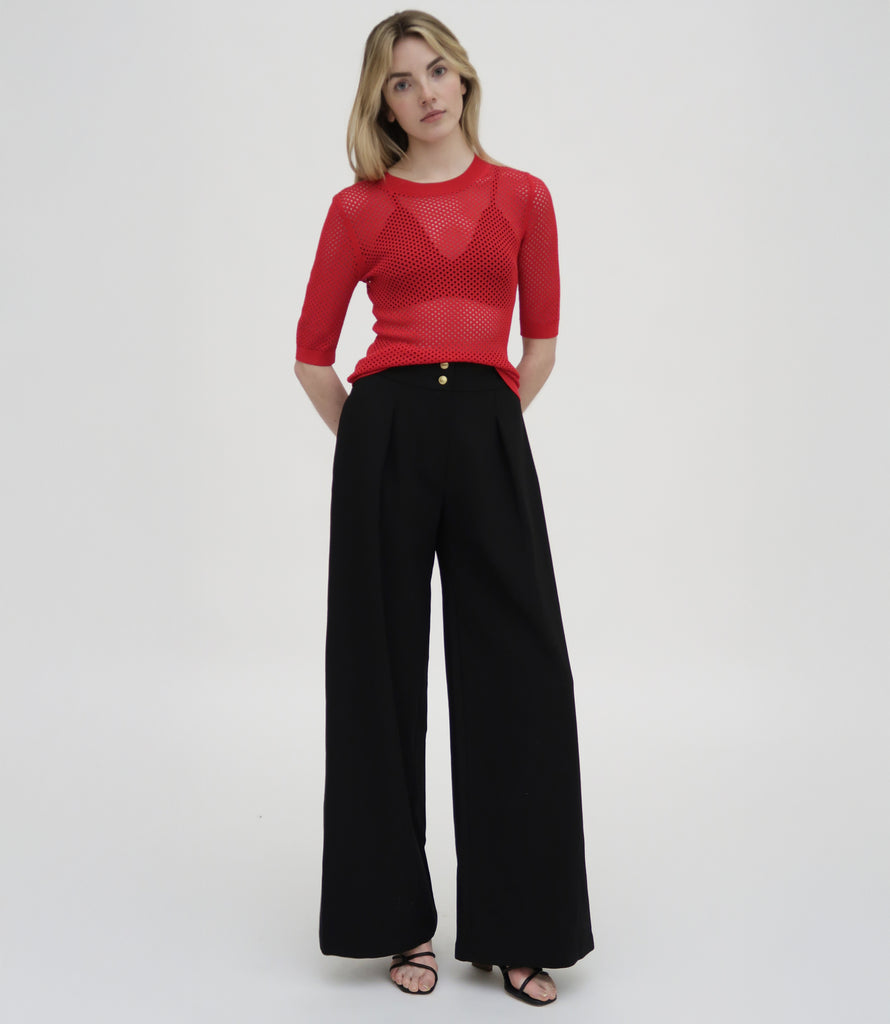 MESH CROPPED SLEEVE SWEATER