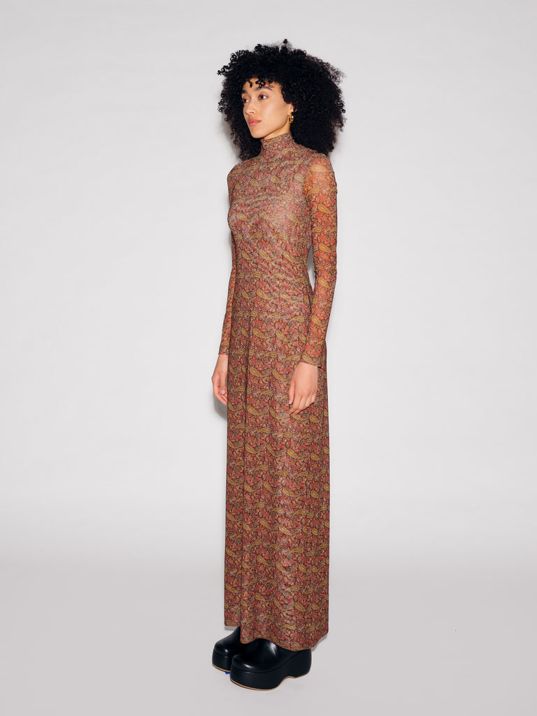 LONG SLEEVE TURTLENECK DRESS - PAISLEY MESH