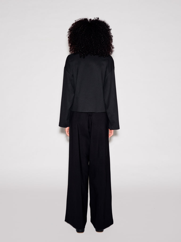 LONG SLEEVE CROPPED OVERSIZED POLO - SOLID