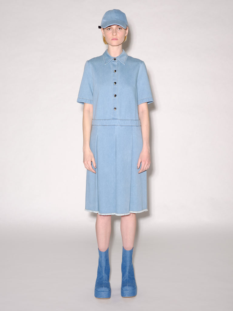 Short Sleeve Pleated Denim Dress