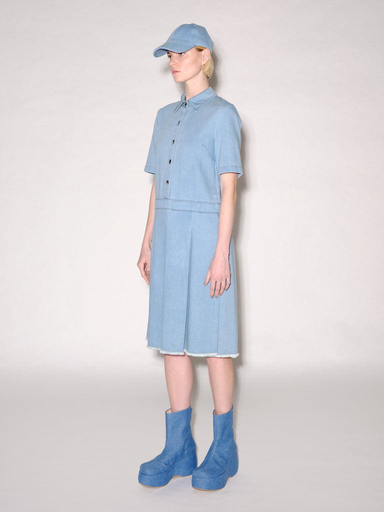 Short Sleeve Pleated Denim Dress