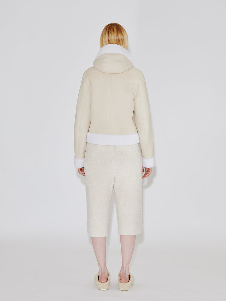 Reversible Hooded Zip Up Shearling Jacket